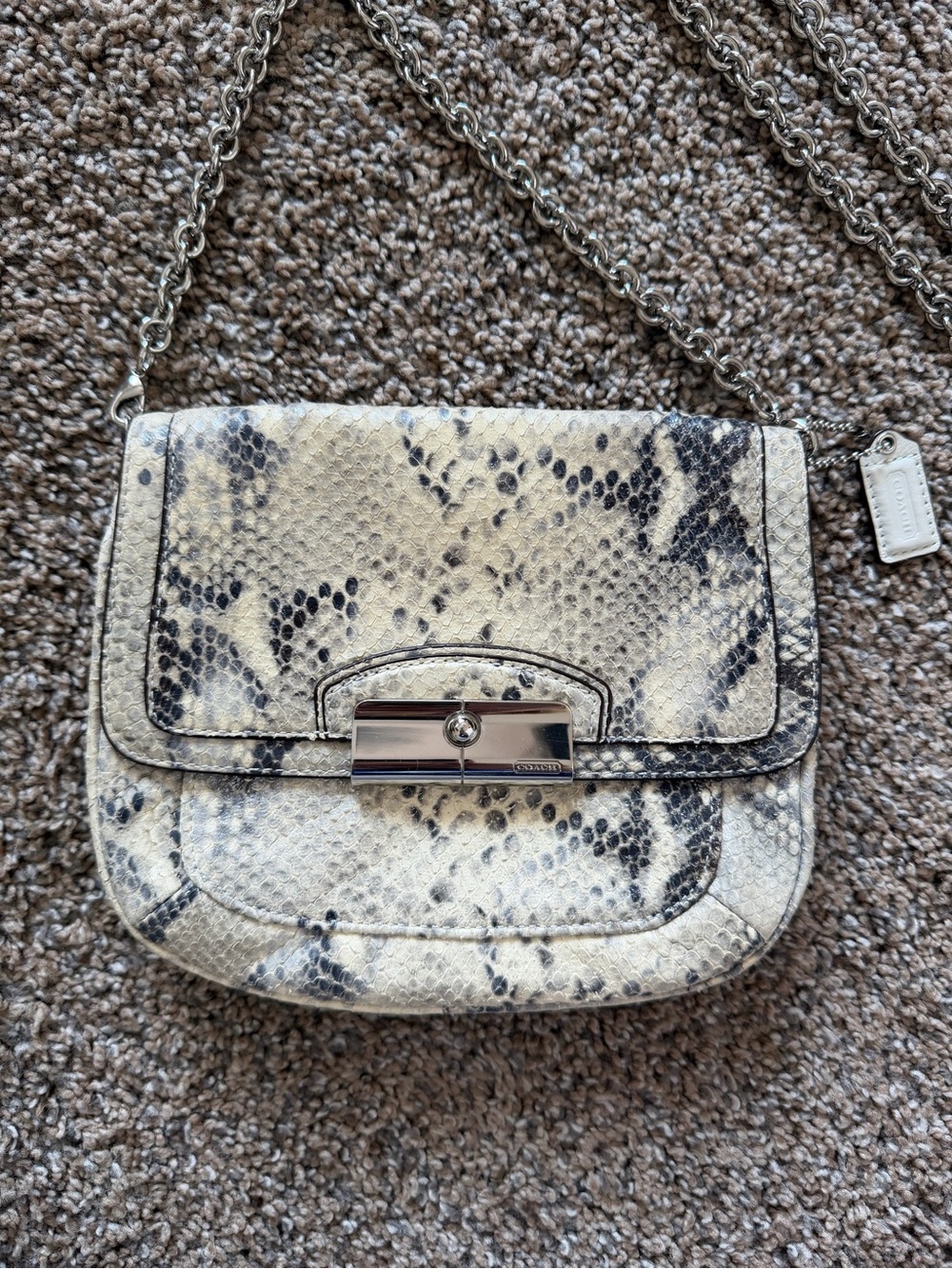 COACH Kristin Python Embossed Reptile Crossbody Purse Ivory Gray Silver